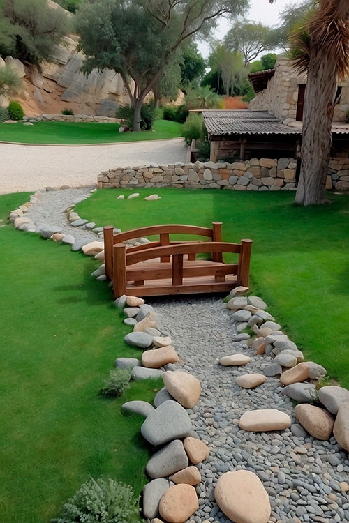 Classic and elegant dry river bed landscaping