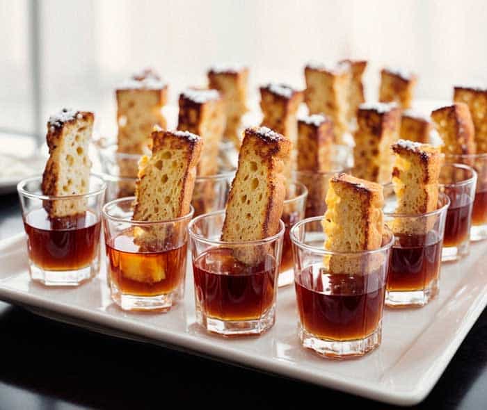 Frenchtoast in a shot glass with syrup