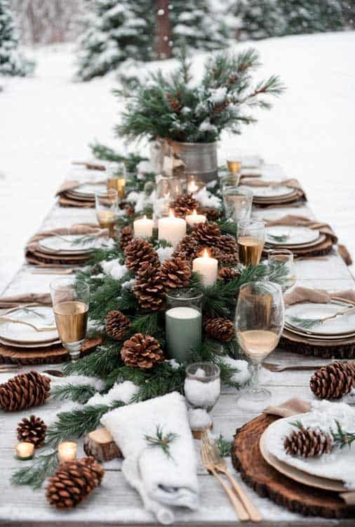 Outdoor feast table in the snow