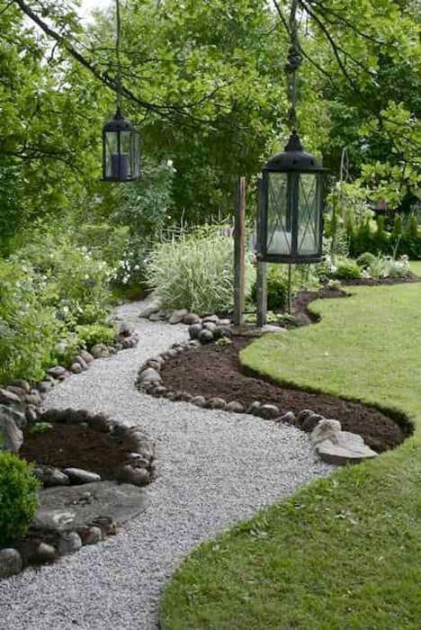 Pebbles walkway with rocks on the boarders  #walkway #Hardscaping #backyardLandscaping #backyardLandscapingIdeas #landscaping #cheapLandscapingIdeas #backyard #landscaping #curbAppeal #pebble #rocks #mulch