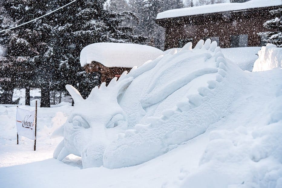 Sleeping dragon snow sculpture