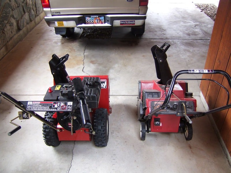Two snow blowers ready to be used during winter season