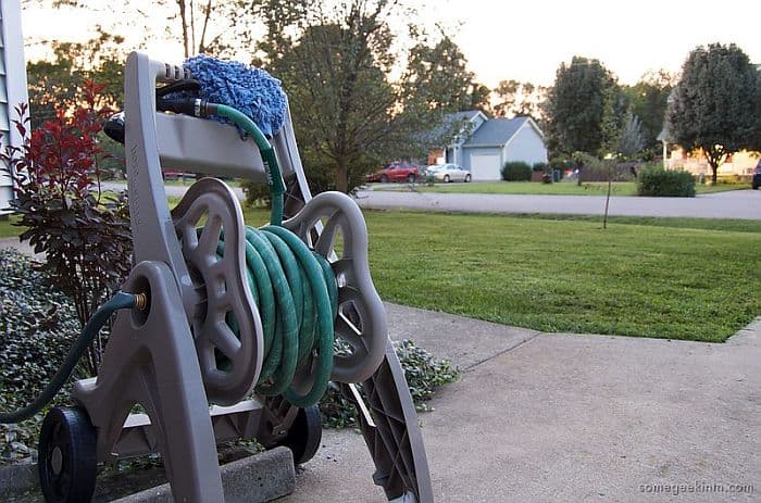 Garden Hose Reel on the Front Yard