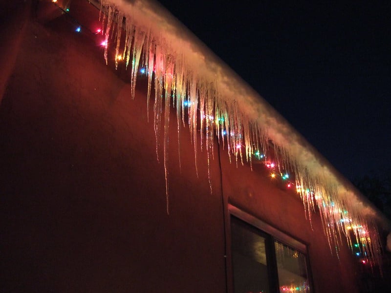 Christmas decoration lights covered with ice