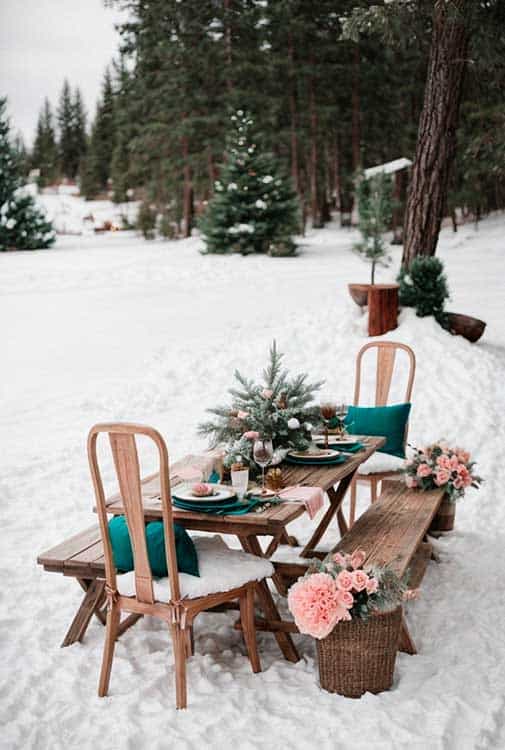 Winter picnic table set-up