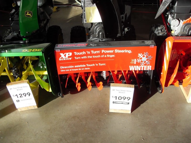 Snowblowers for sale with price tags