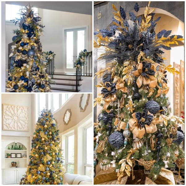 Blue and gold Christmas tree decoration ideas