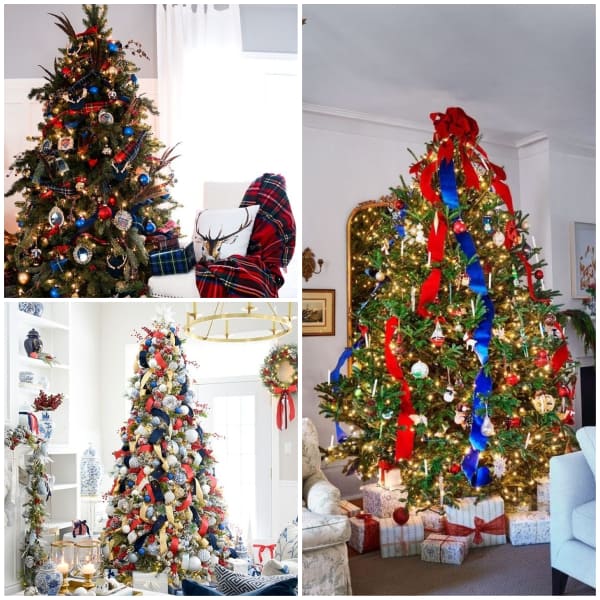 Blue and red Christmas tree decoration ideas