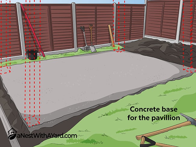 Concrete foundation for building a gazebo or pavilion.