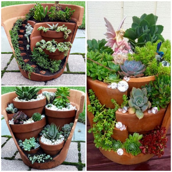 Cracked pot planter ideas