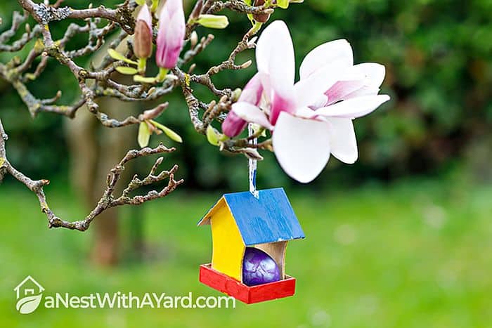 DIY Cardboard Birdhouse Easter tree decorations