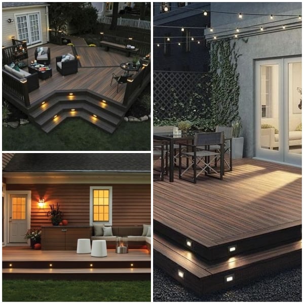 Deck and patio with outdoor lights 