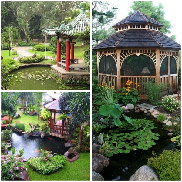 Gazebo by the fish pond landscaping ideas