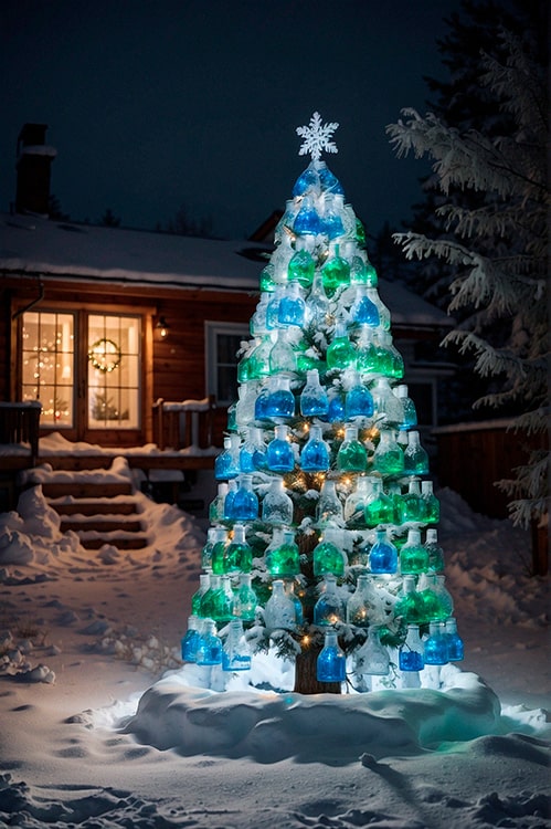 A Christmas tree made with recycled glass