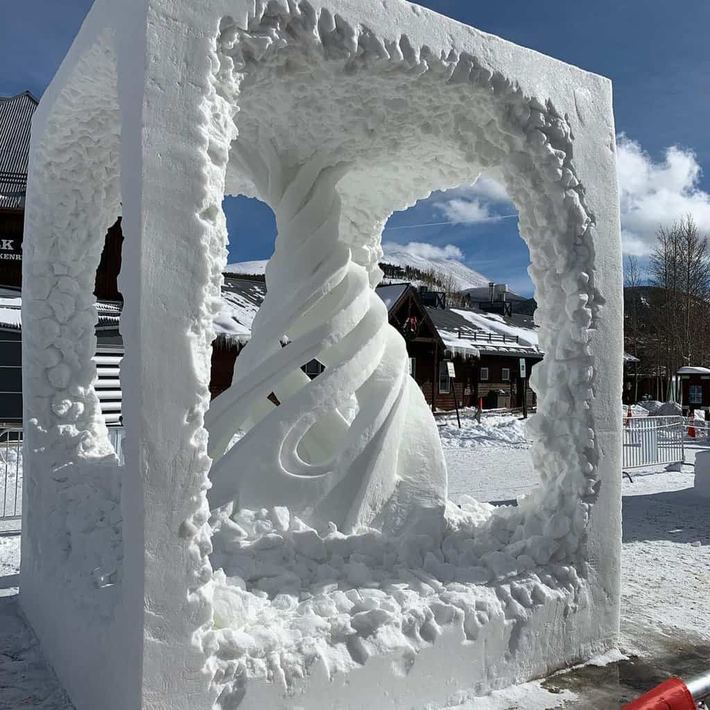 Spiral shape in a cube snow sculpture