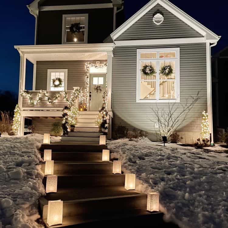 House decorated for Christmas with beautiful lights