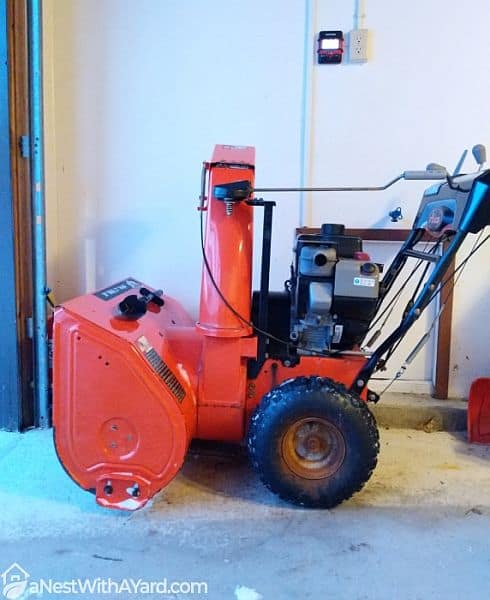 A parked snow blower