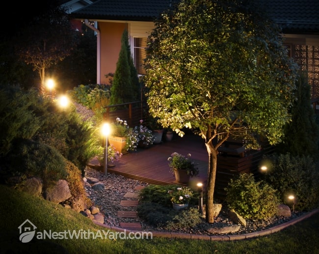 Outdoor lighting turned on at night