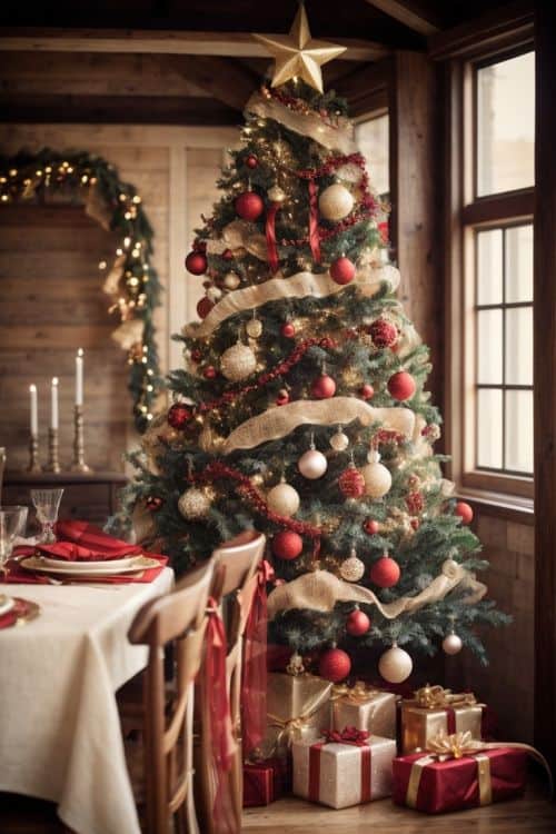 Rustic red and gold Christmas tree